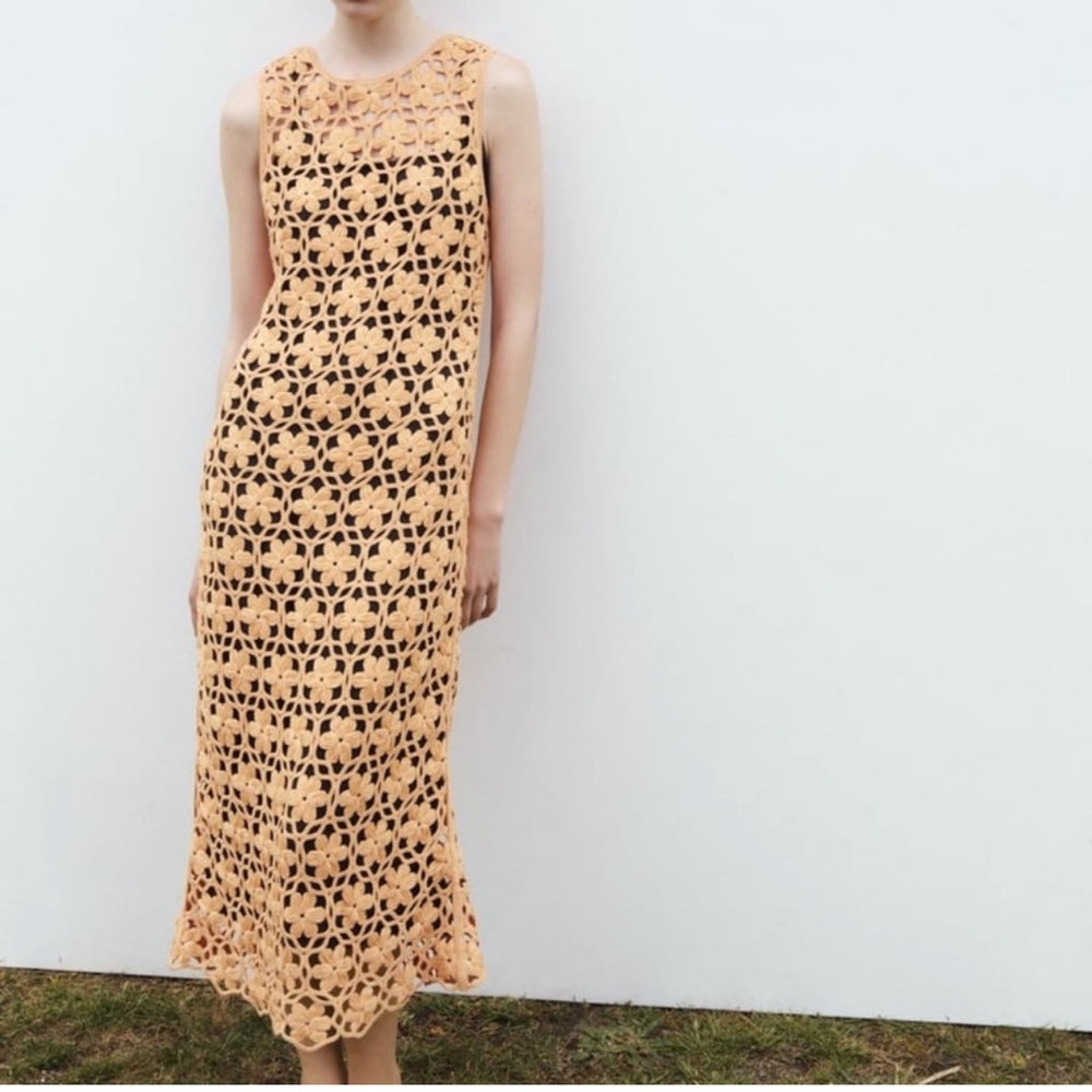 Zara Long Floral Knit Dress